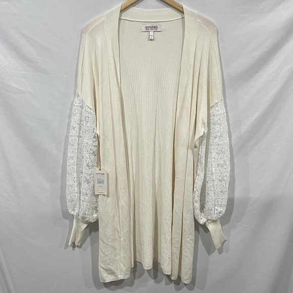 Shyanne Sweaters - NWT Shyanne Cream Lace Arm Cardigan Women’s Size Large